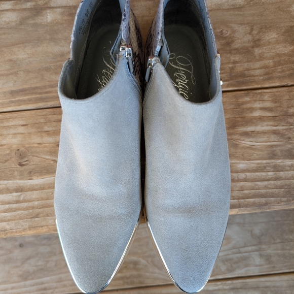 Gray Suede Ankle Boots with Snakeskin Detail - Picture 3 of 8